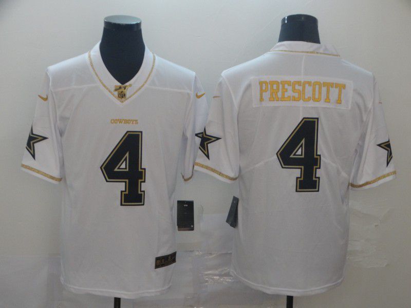 Men Dallas cowboys #4 Prescott White Retro gold character Nike NFL Jerseys->dallas cowboys->NFL Jersey